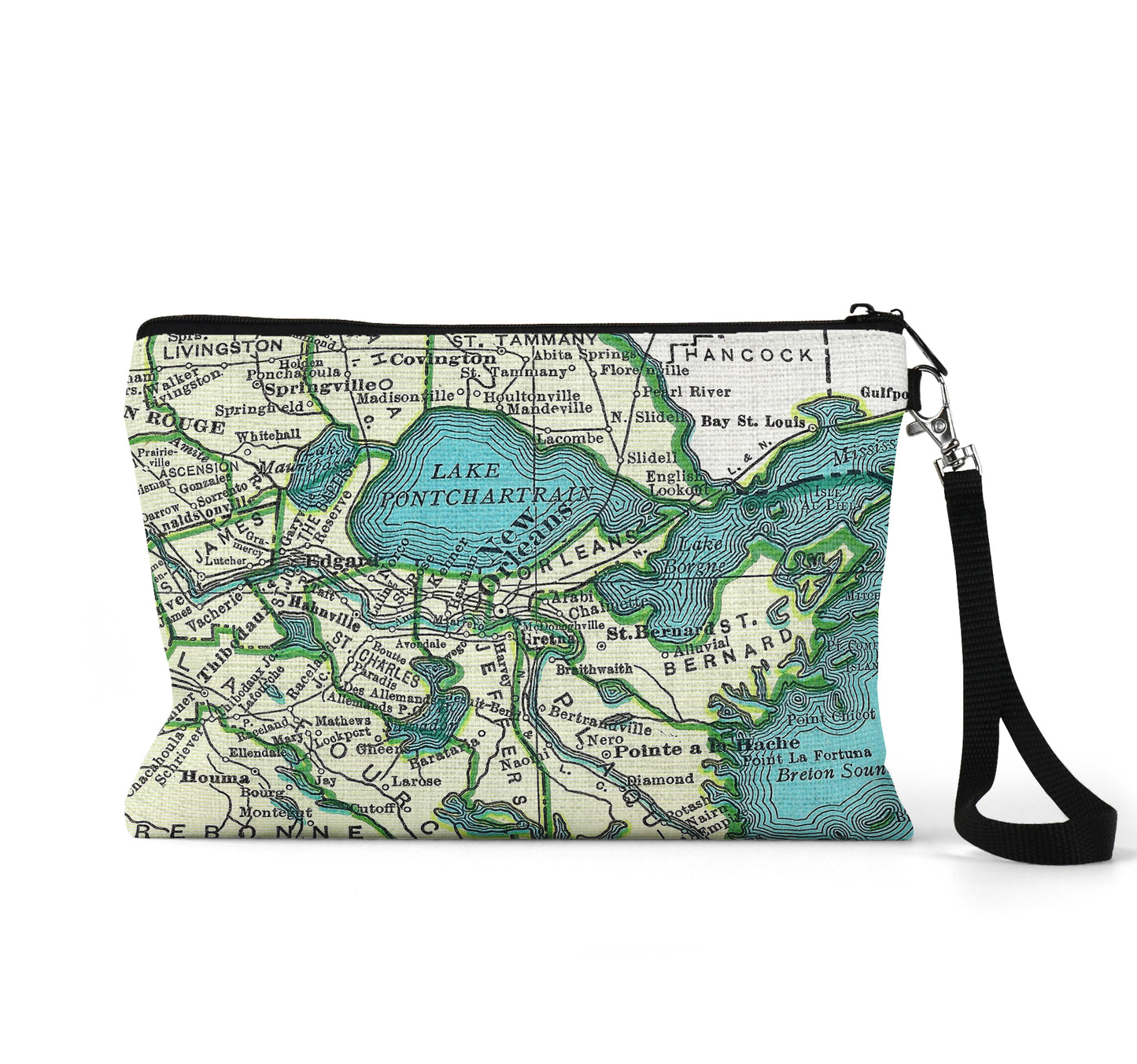 New Orleans Louisiana map wristlet travel pouch
