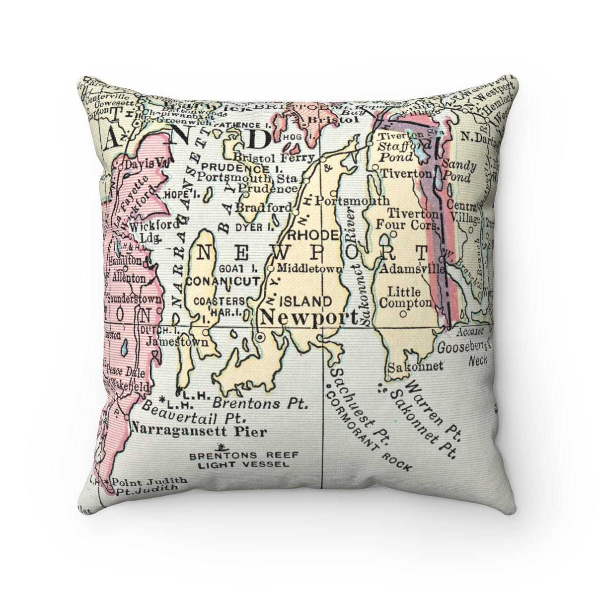 Newport Rhode Island vintage map pillow