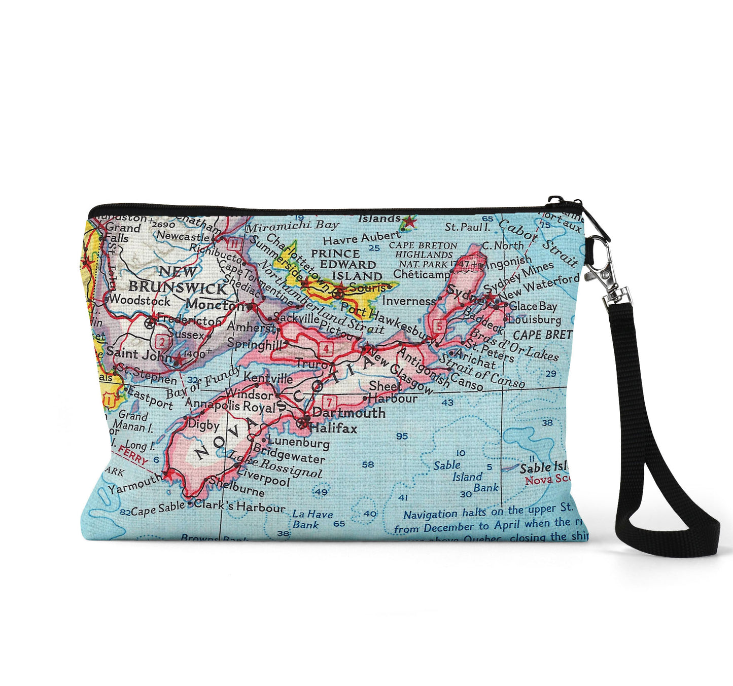 Nova Scotia map wristlet travel pouch