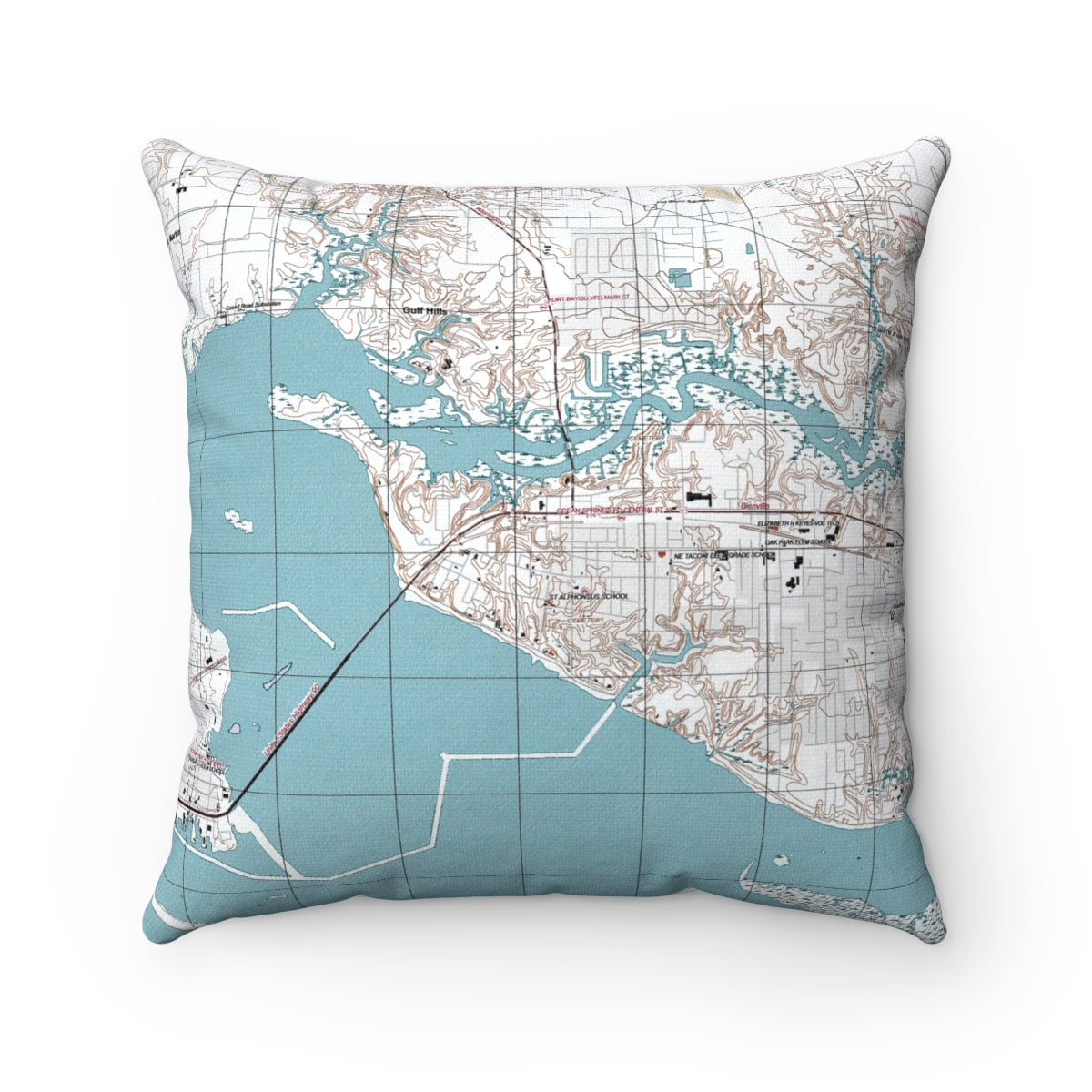 Ocean Springs Mississippi vintage map pillow