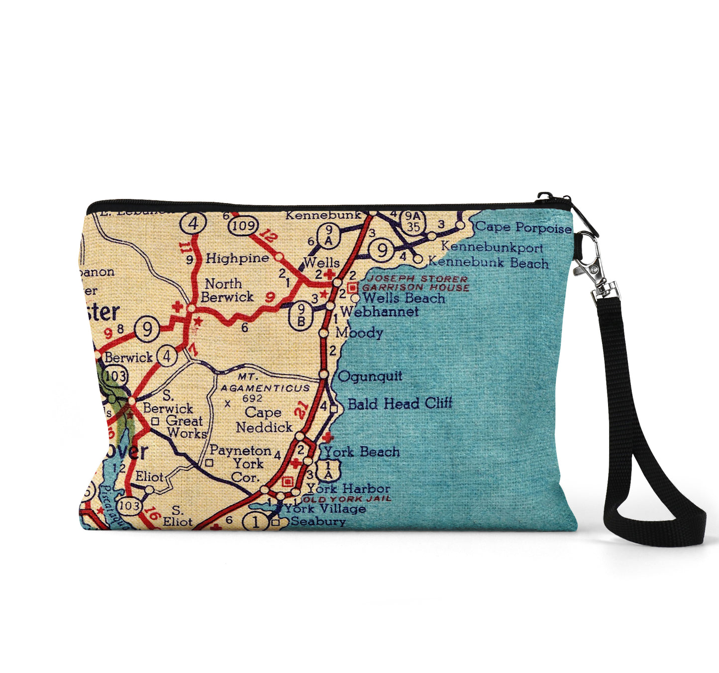 Ogunquit Maine map wristlet travel pouch