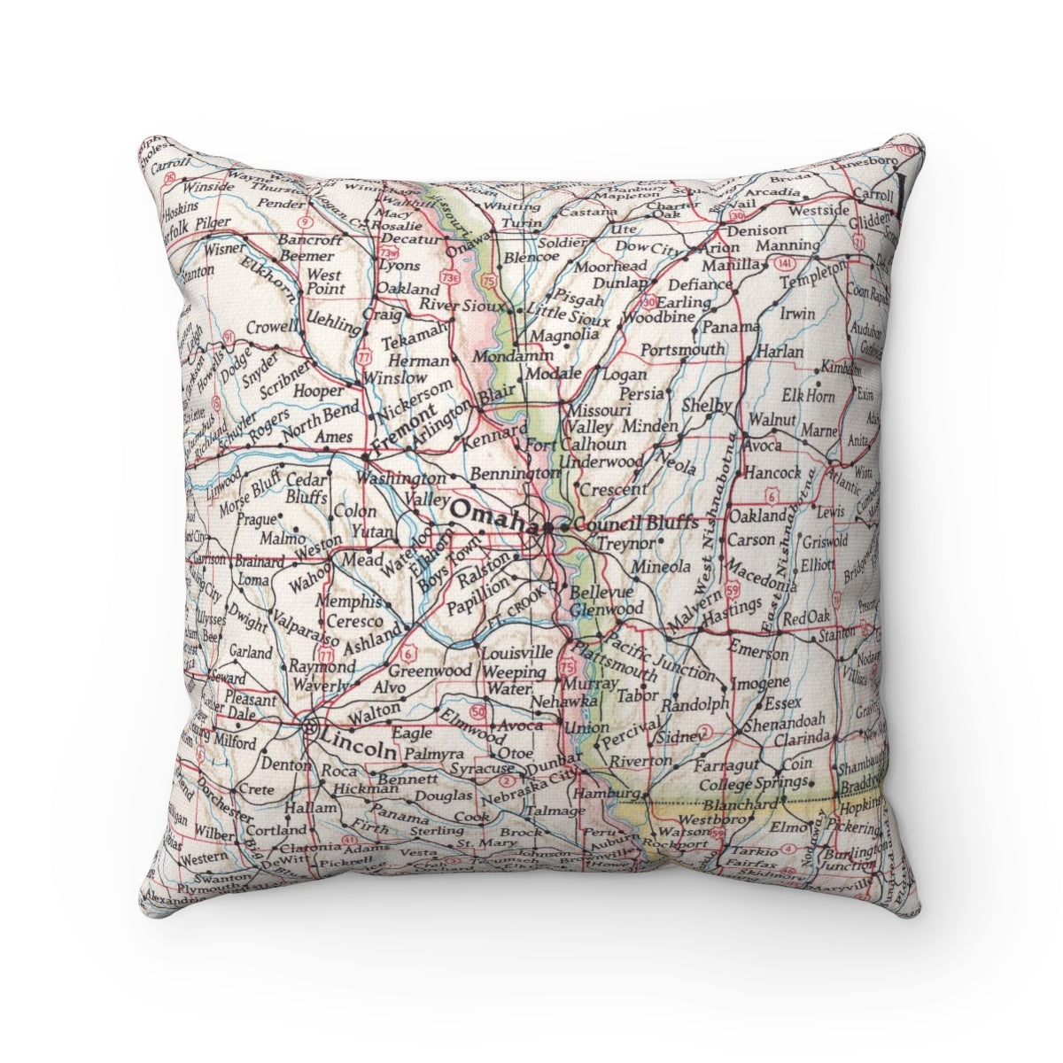 Omaha Nebraska vintage map pillow