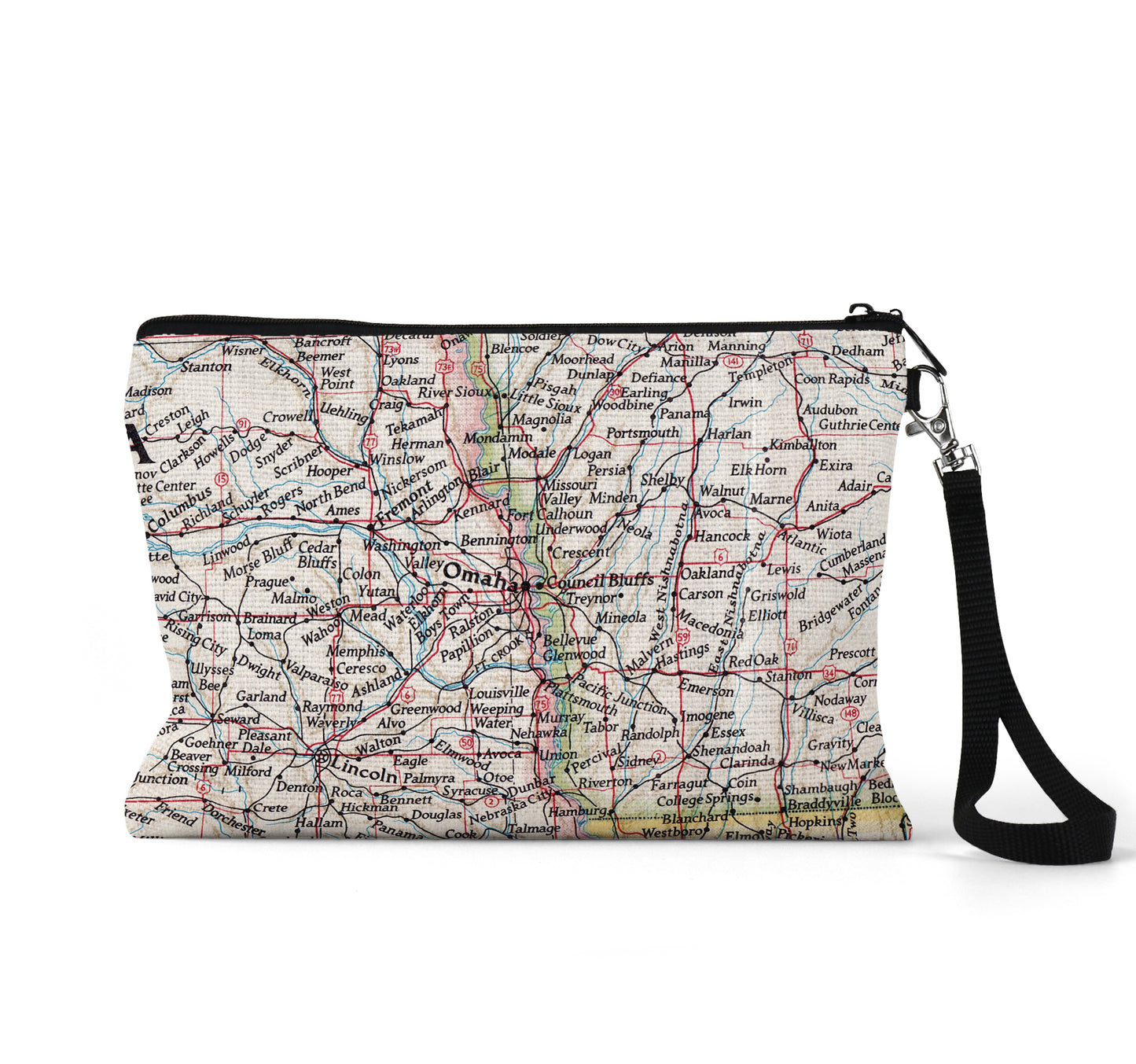 Omaha Nebraska map wristlet travel pouch