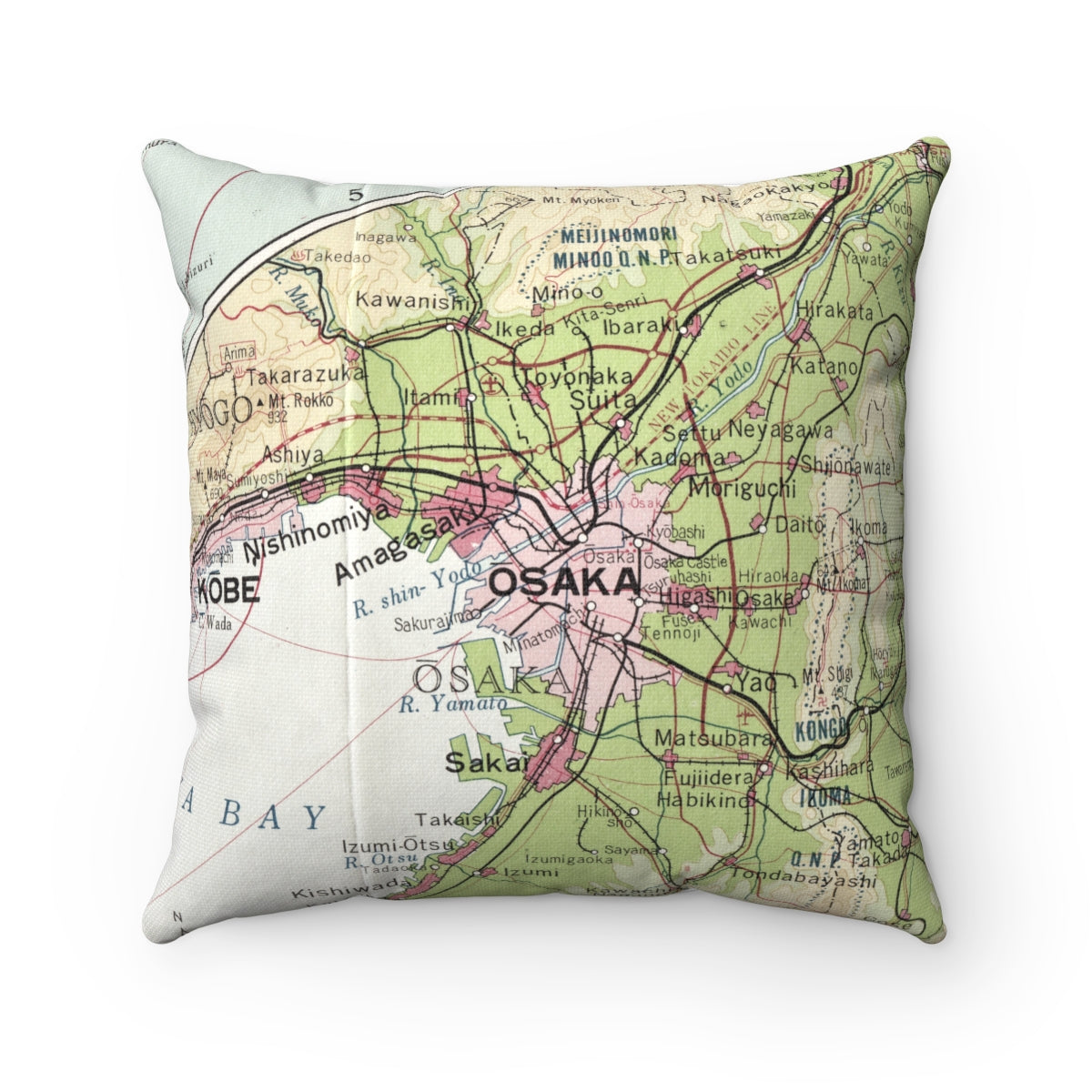 Osaka Japan vintage map pillow