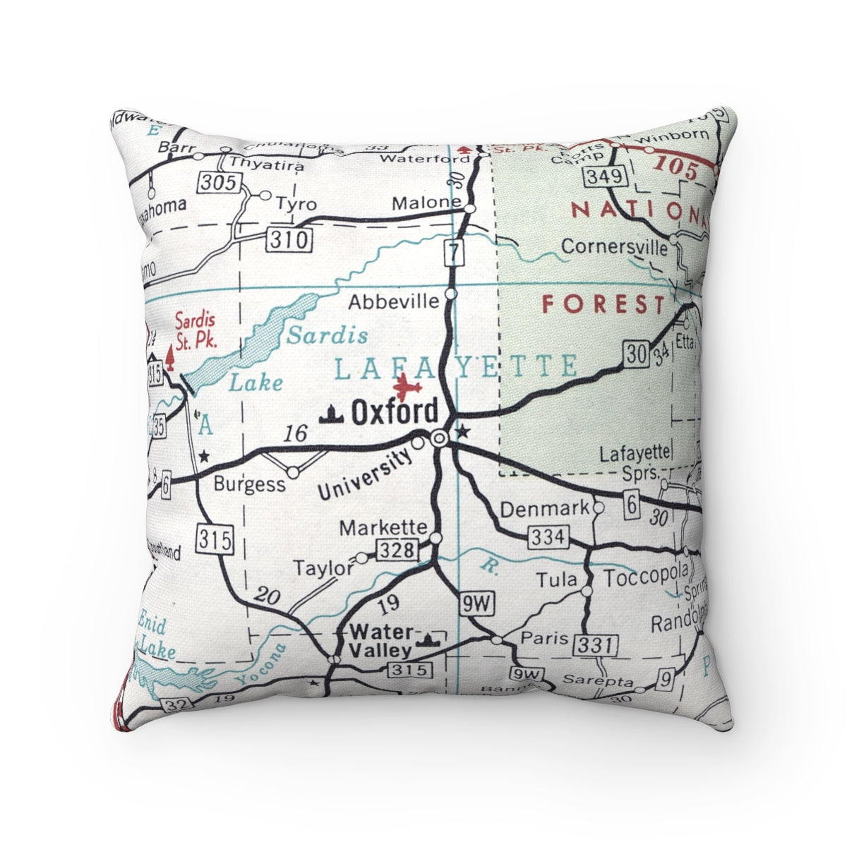 Oxford Mississippi vintage map pillow