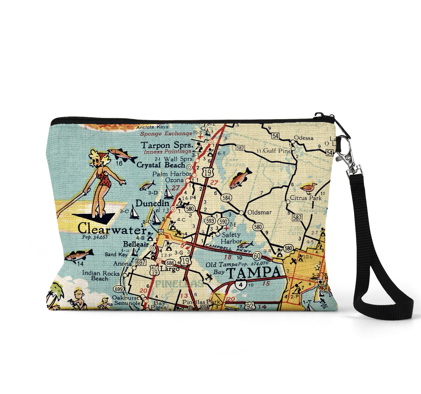 Palm Harbor Florida map wristlet travel pouch