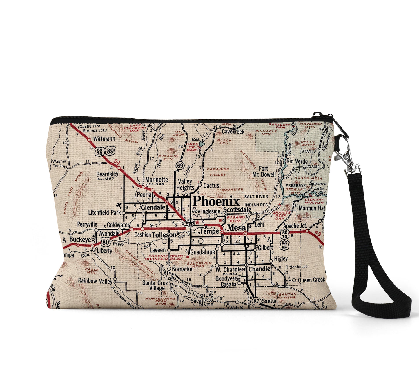 Phoenix Arizona map wristlet travel pouch