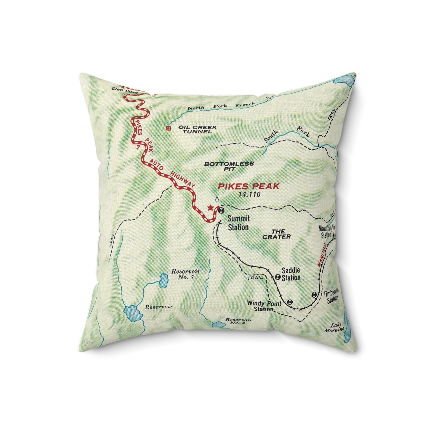 Pikes Peak Colorado vintage map pillow