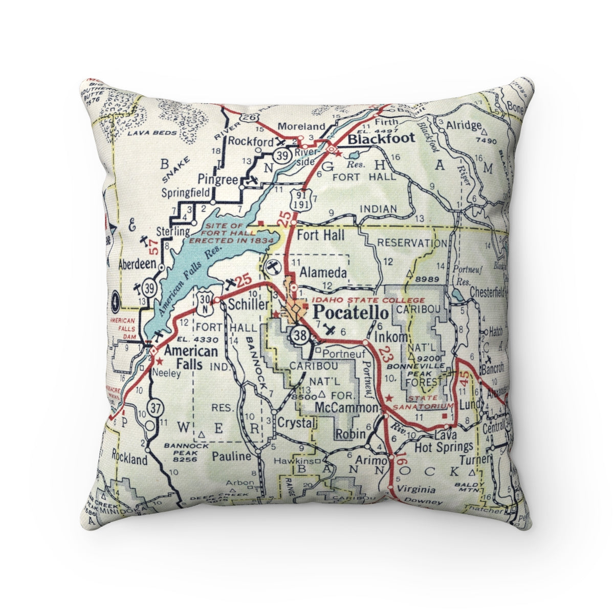 Pocatello Idaho vintage map pillow