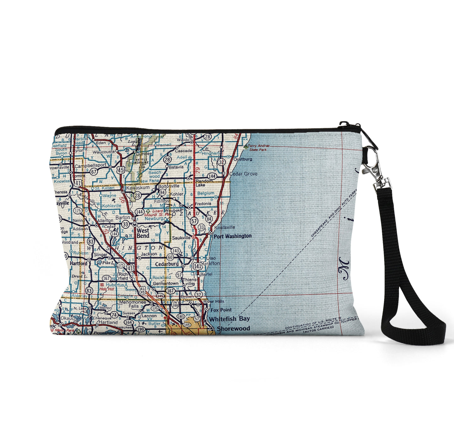 Port Washington Wisconsin map wristlet travel pouch