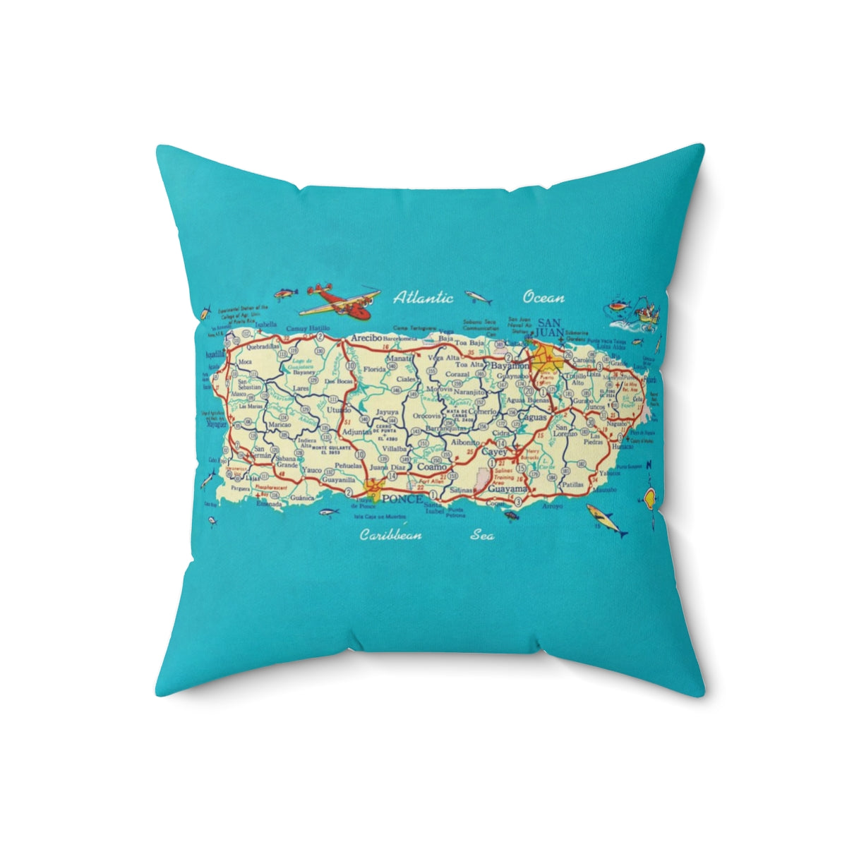 Puerto Rico vintage map pillow