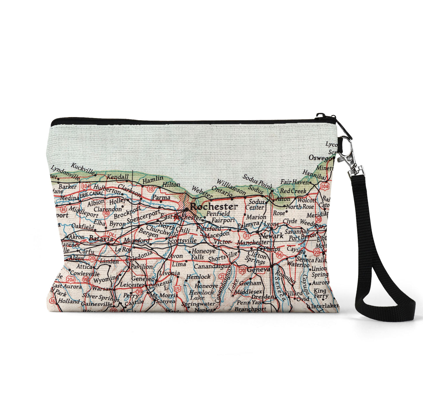 Rochester New York map wristlet travel pouch