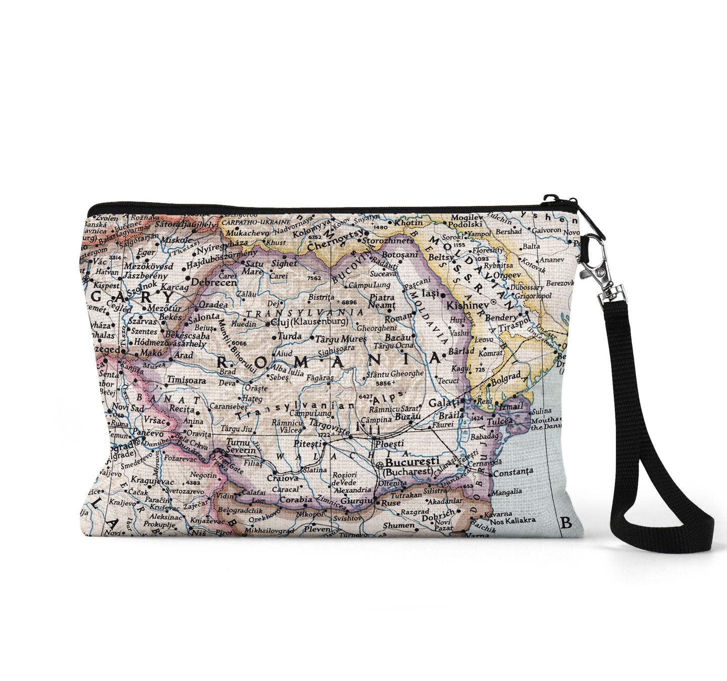 Romania map wristlet travel pouch