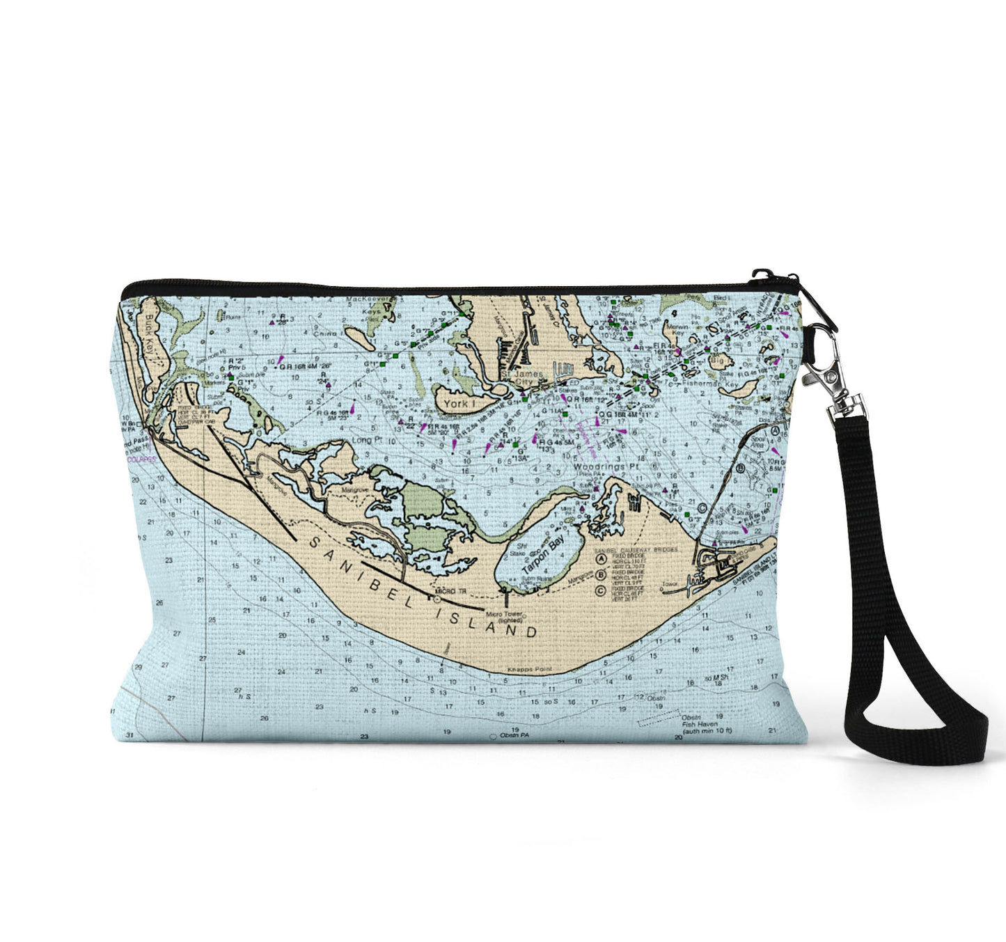 Sanibel Island Florida map wristlet travel pouch