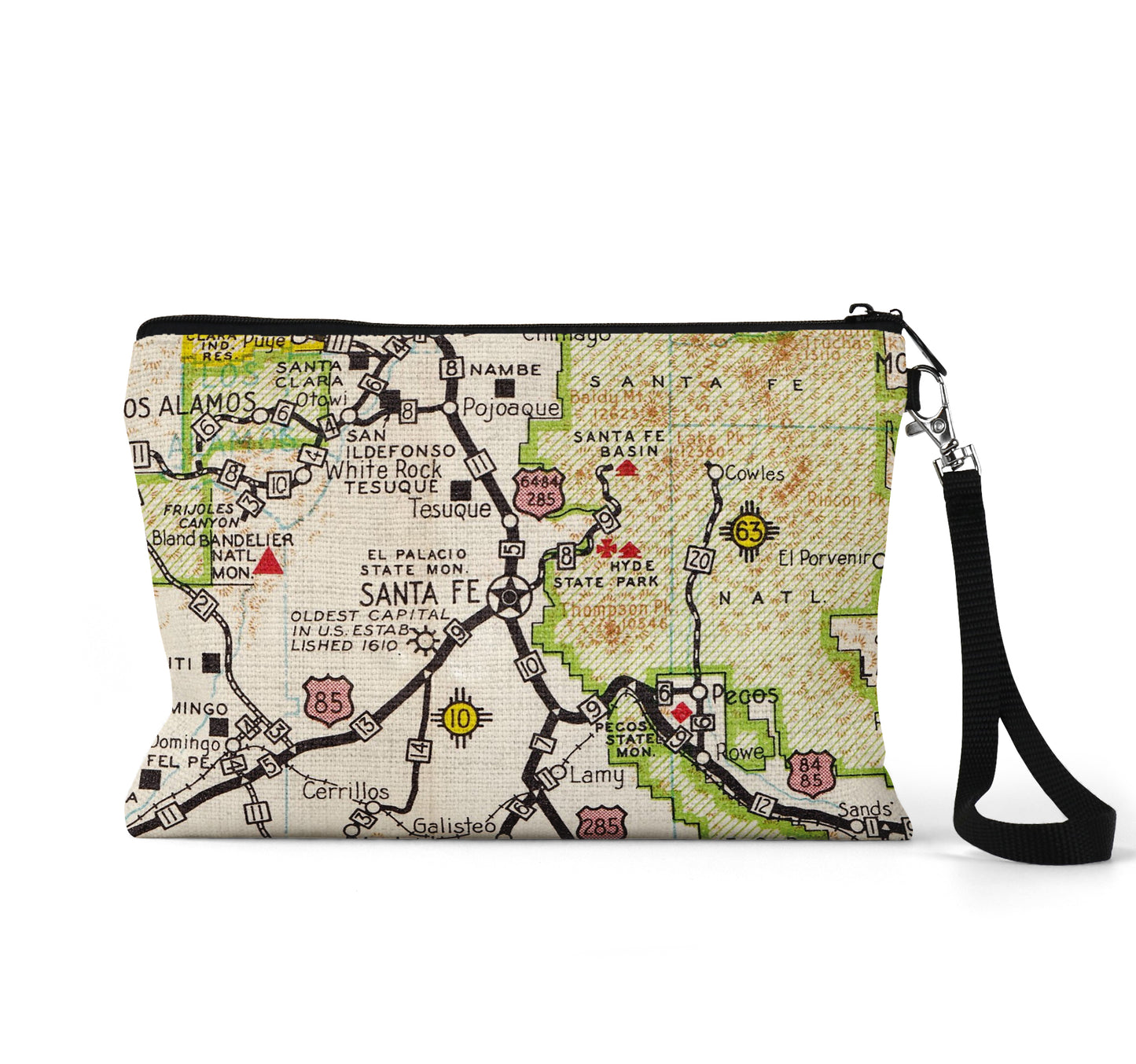 Santa Fe New Mexico map wristlet travel pouch