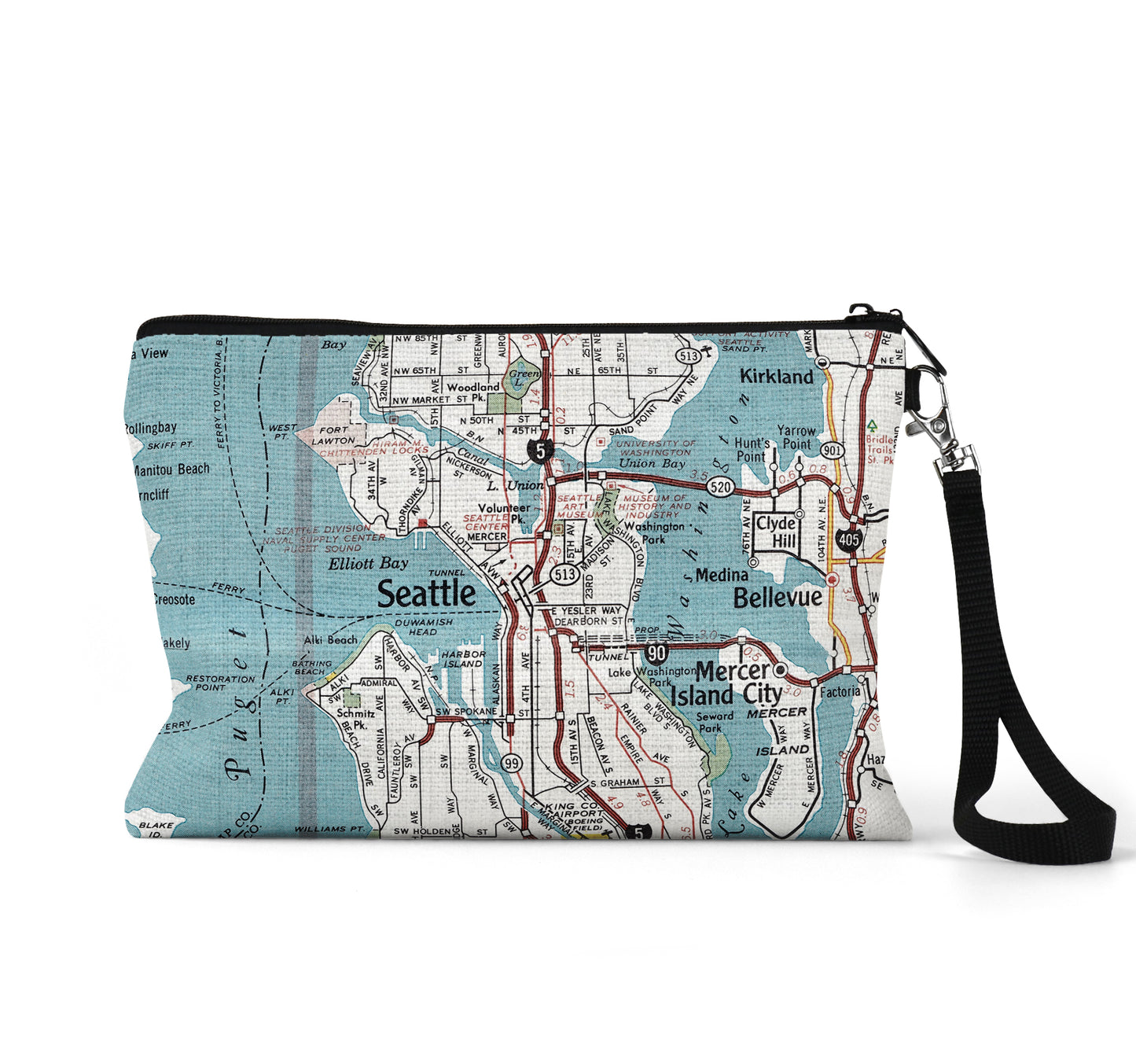 Seattle Washington map wristlet travel pouch
