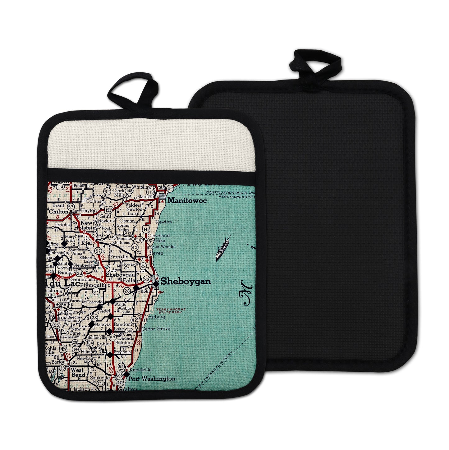 Sheboygan Wisconsin vintage map hot pad kitchen decor