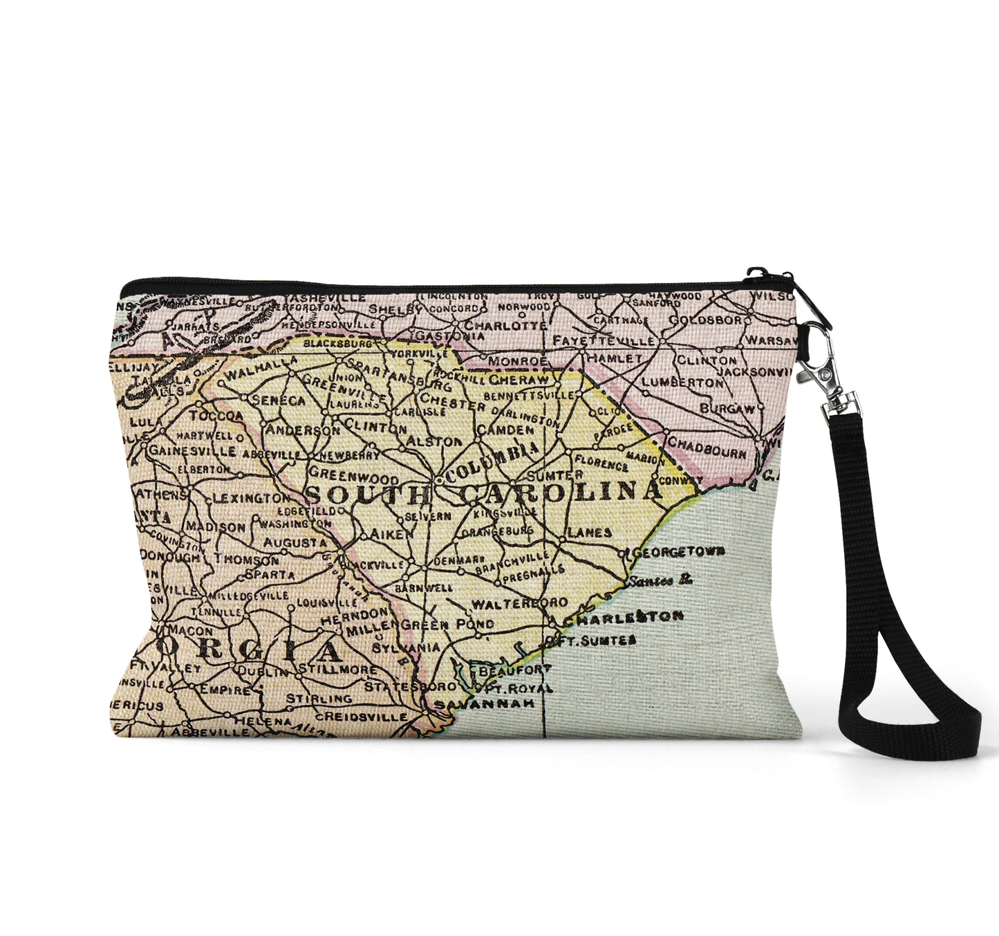 South Carolina map wristlet travel pouch