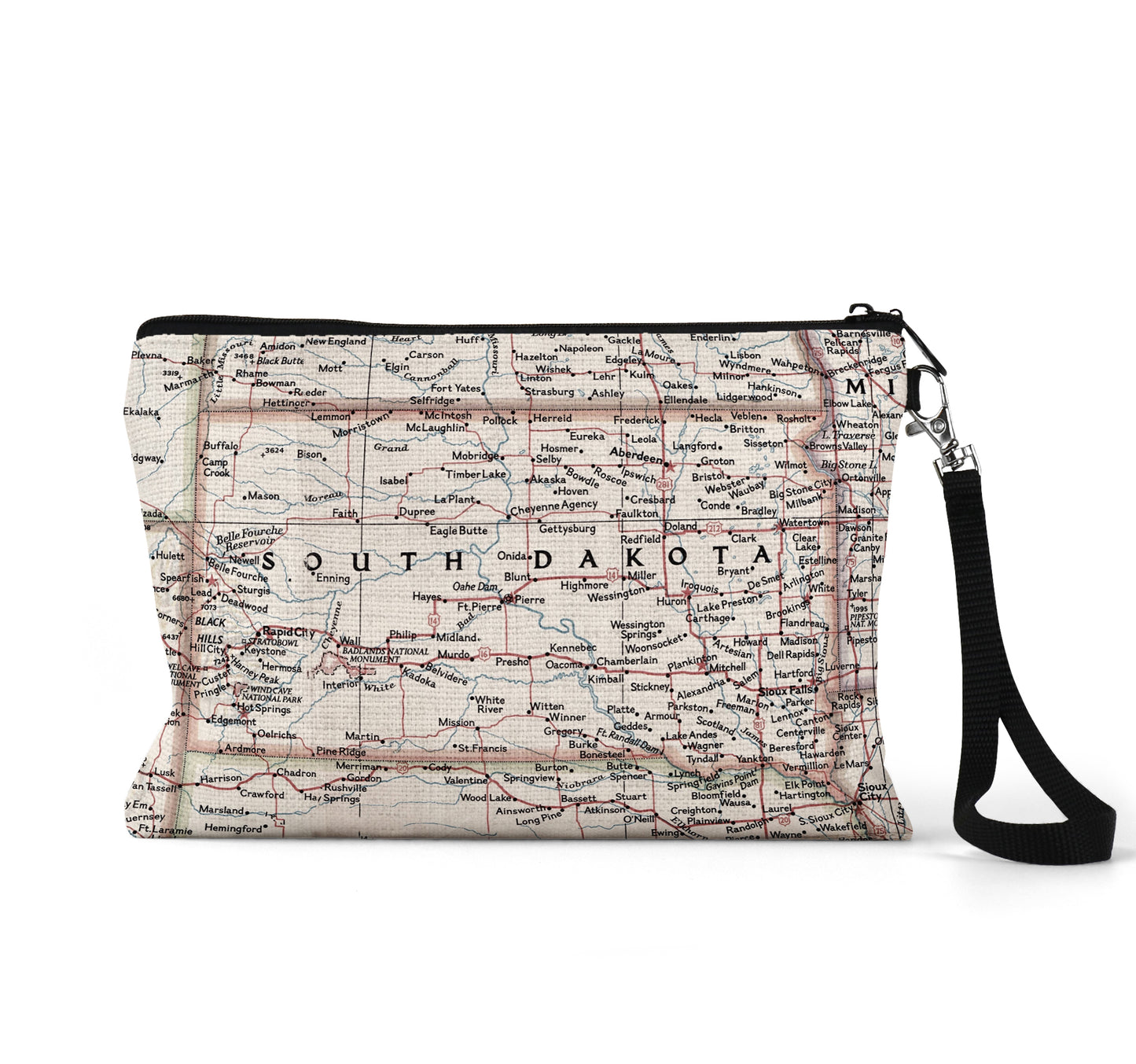 South Dakota map wristlet travel pouch