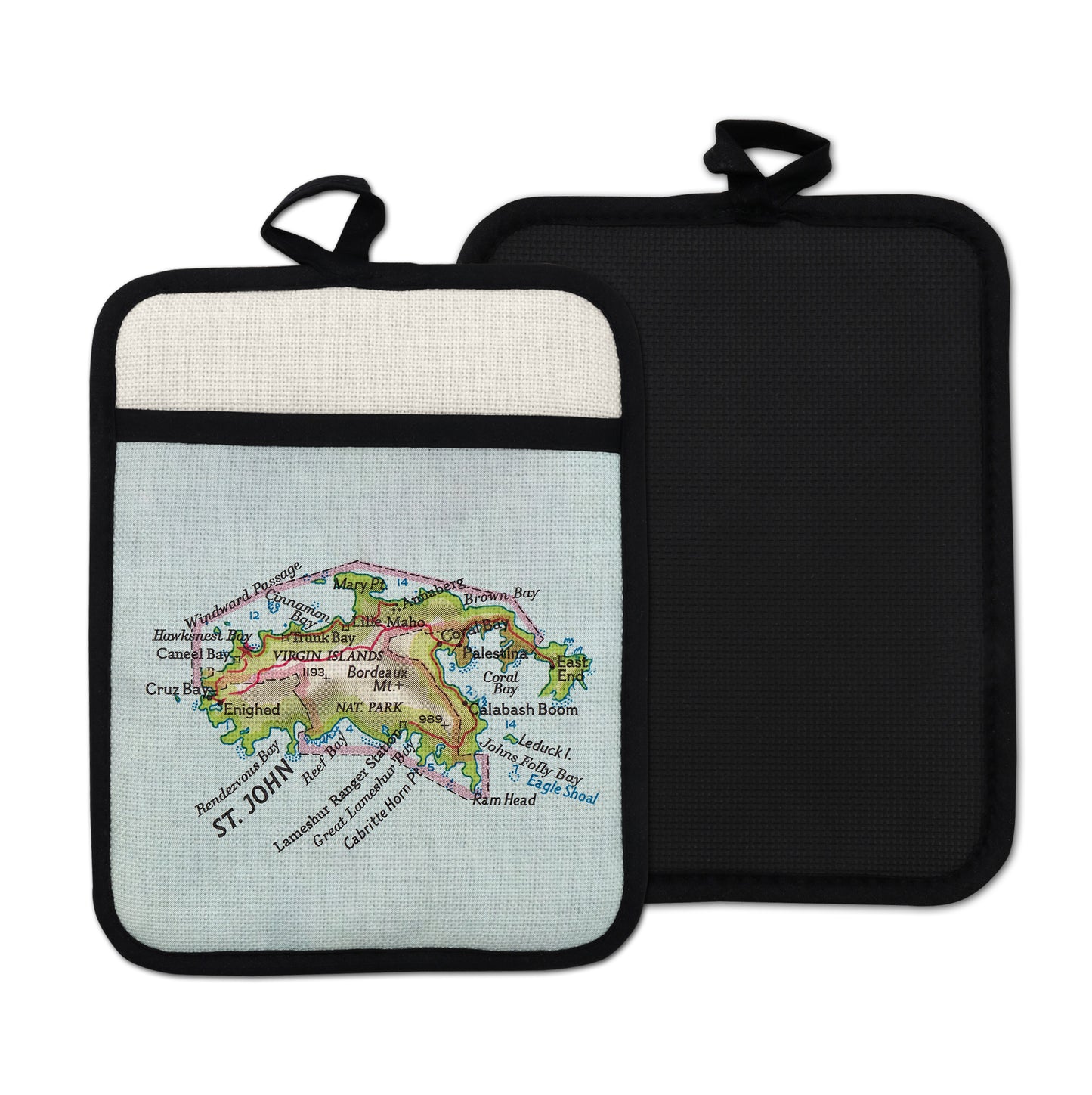 St John USVI vintage map hot pad kitchen decor