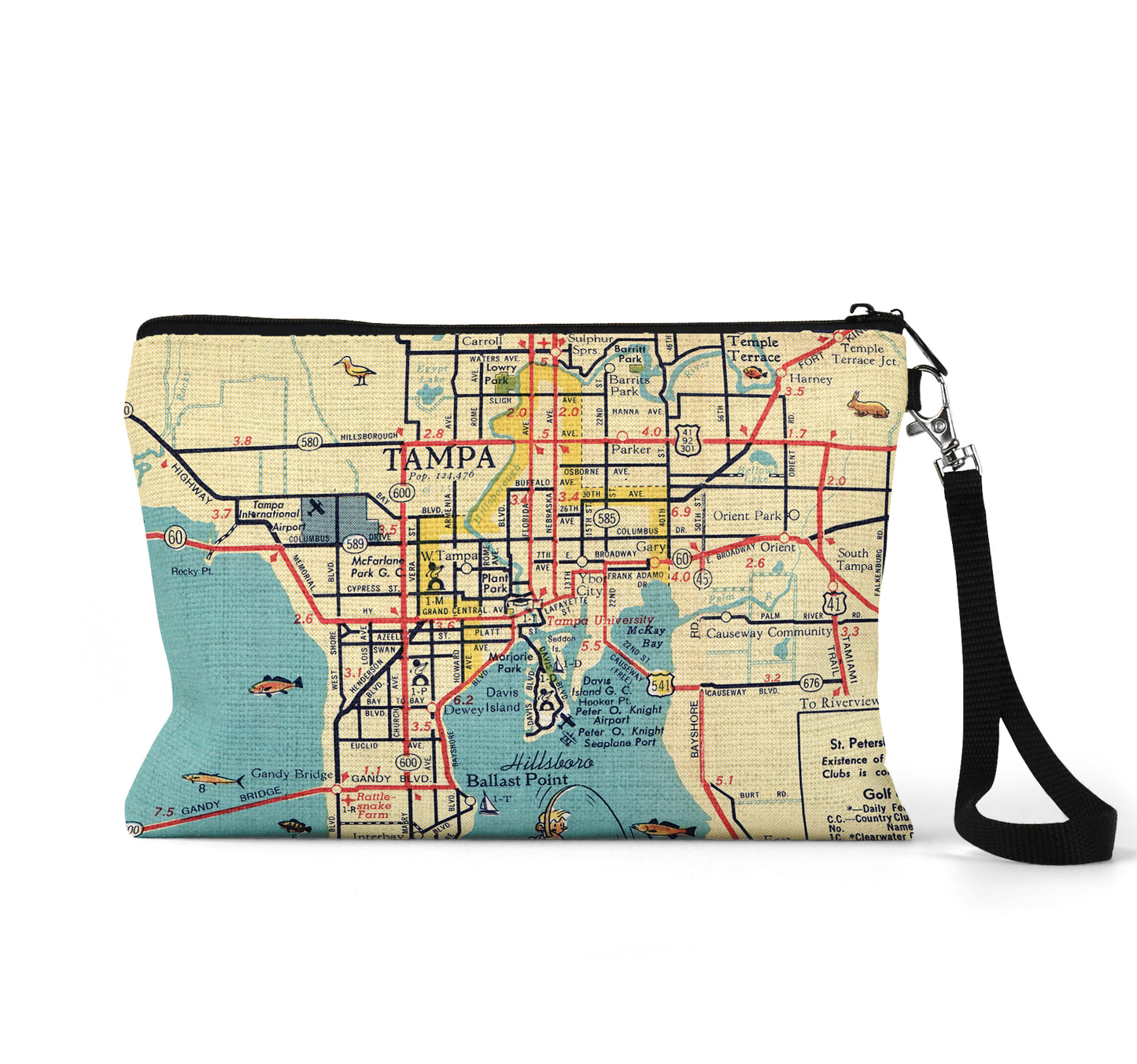 Tampa Florida map wristlet travel pouch