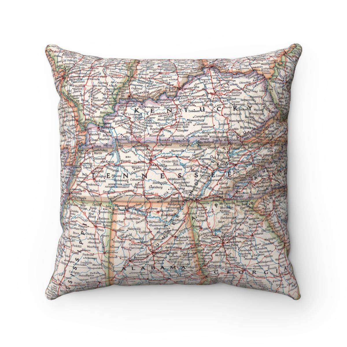 Tennessee vintage map pillow