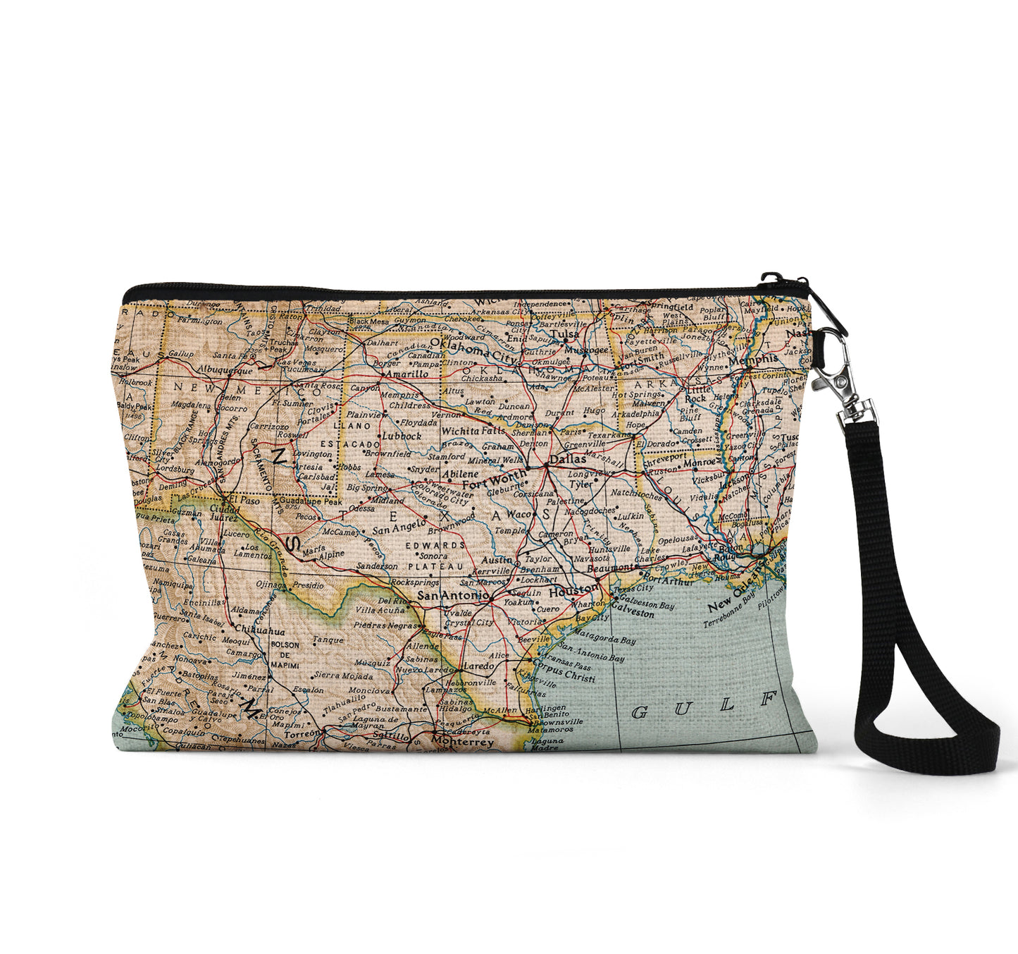 Texas map wristlet travel pouch
