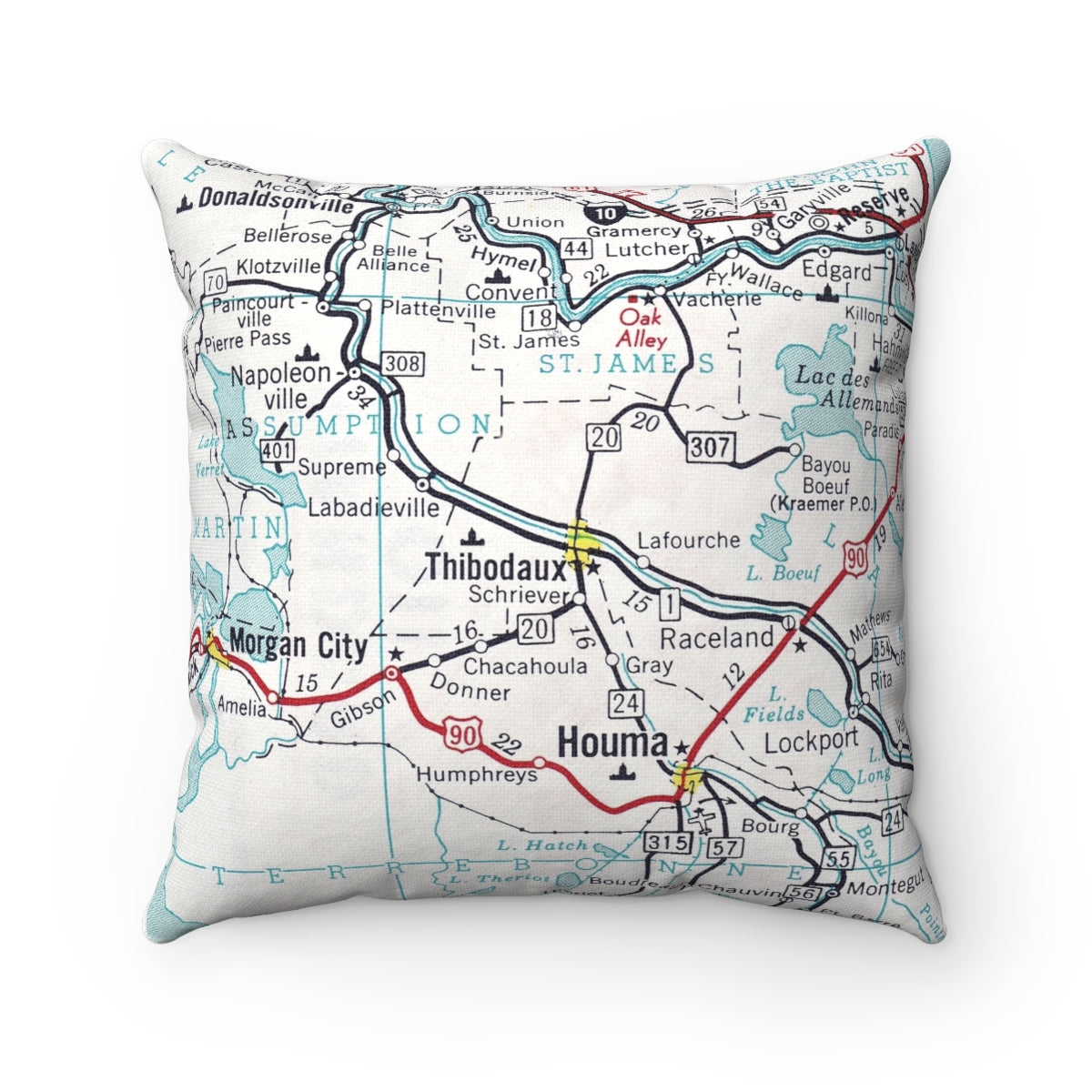 Thibodaux Louisiana vintage map pillow