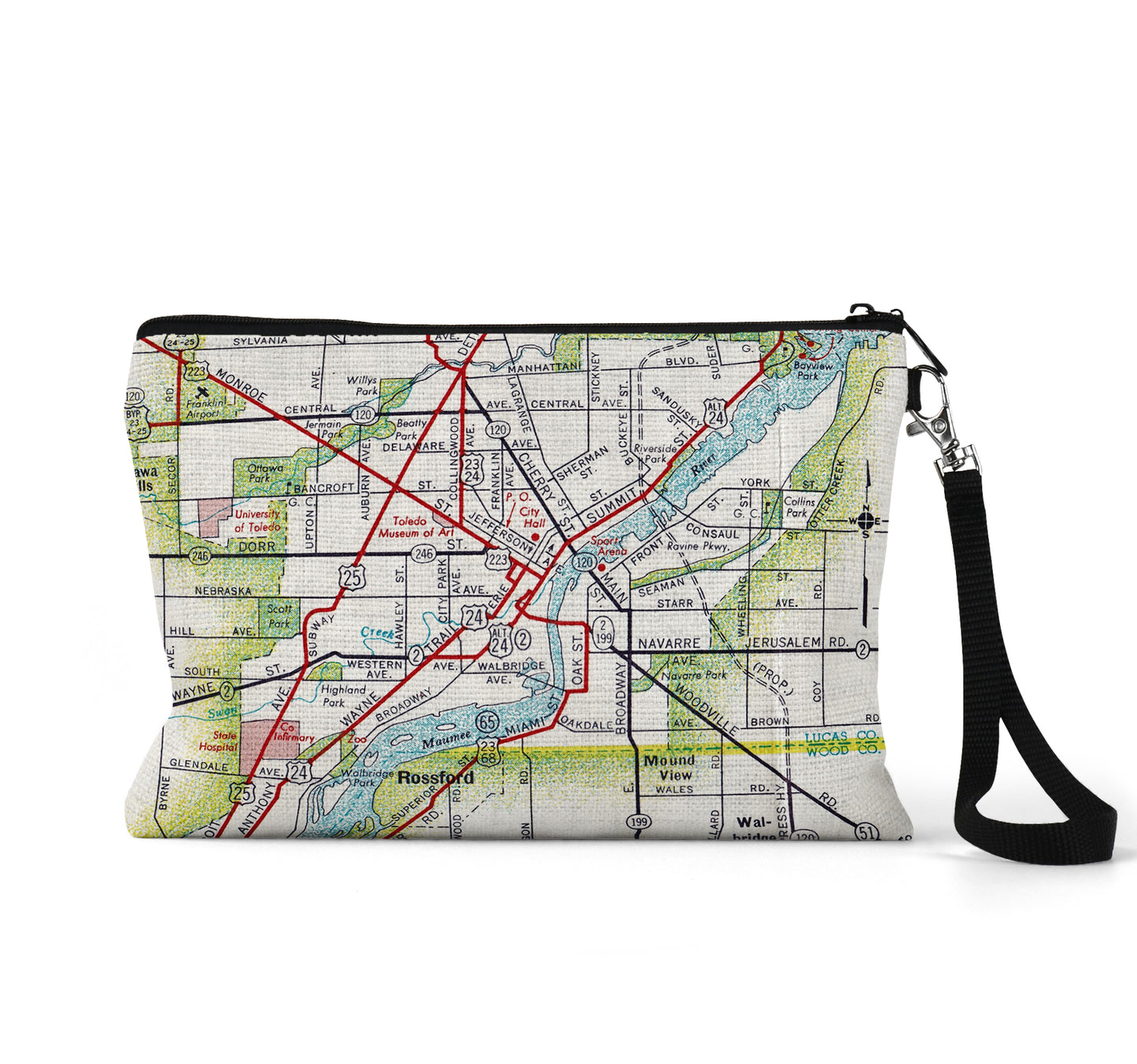 Toledo Ohio map wristlet travel pouch