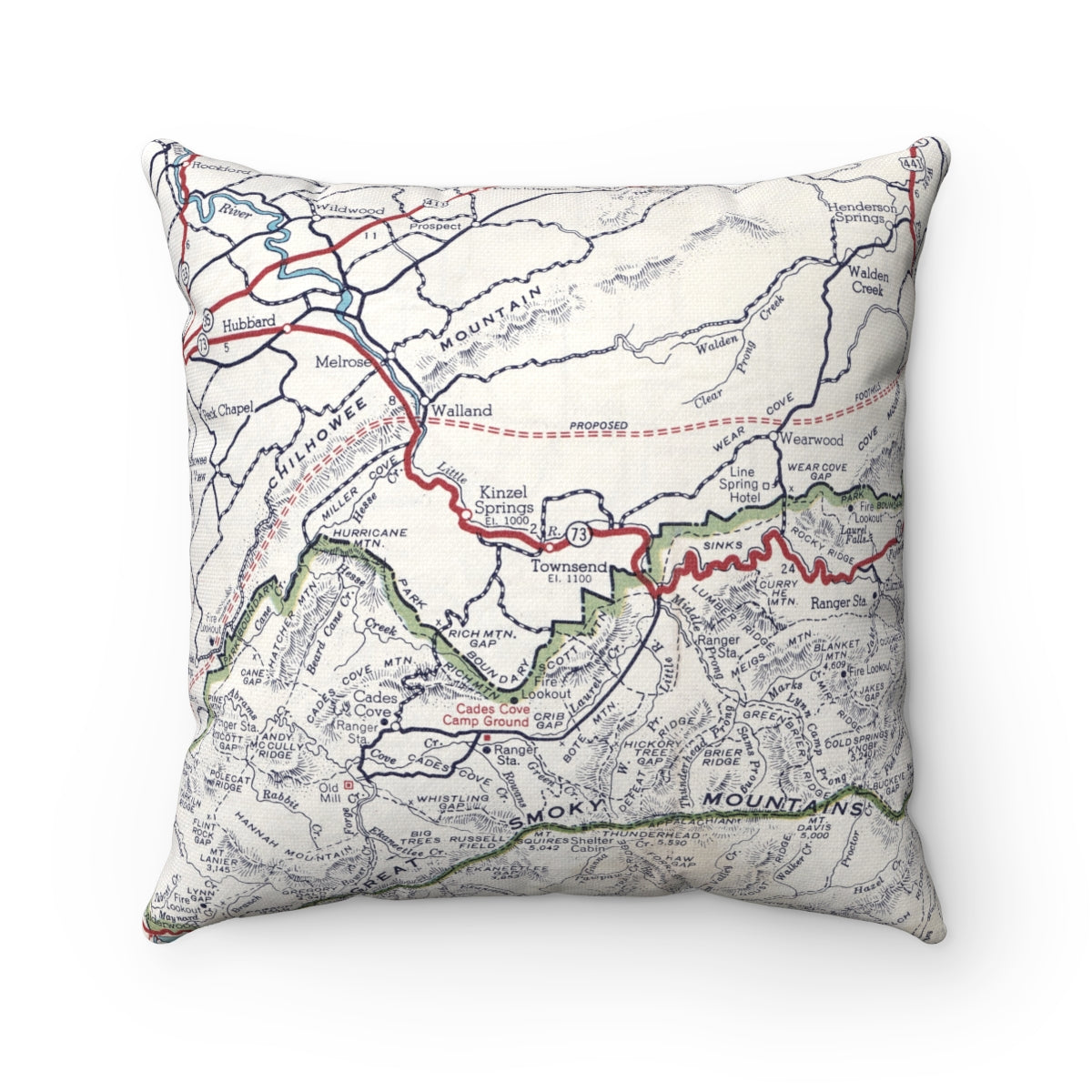 Townsend Tennessee vintage map pillow