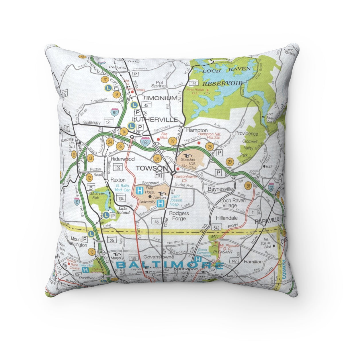 Towson Maryland vintage map pillow