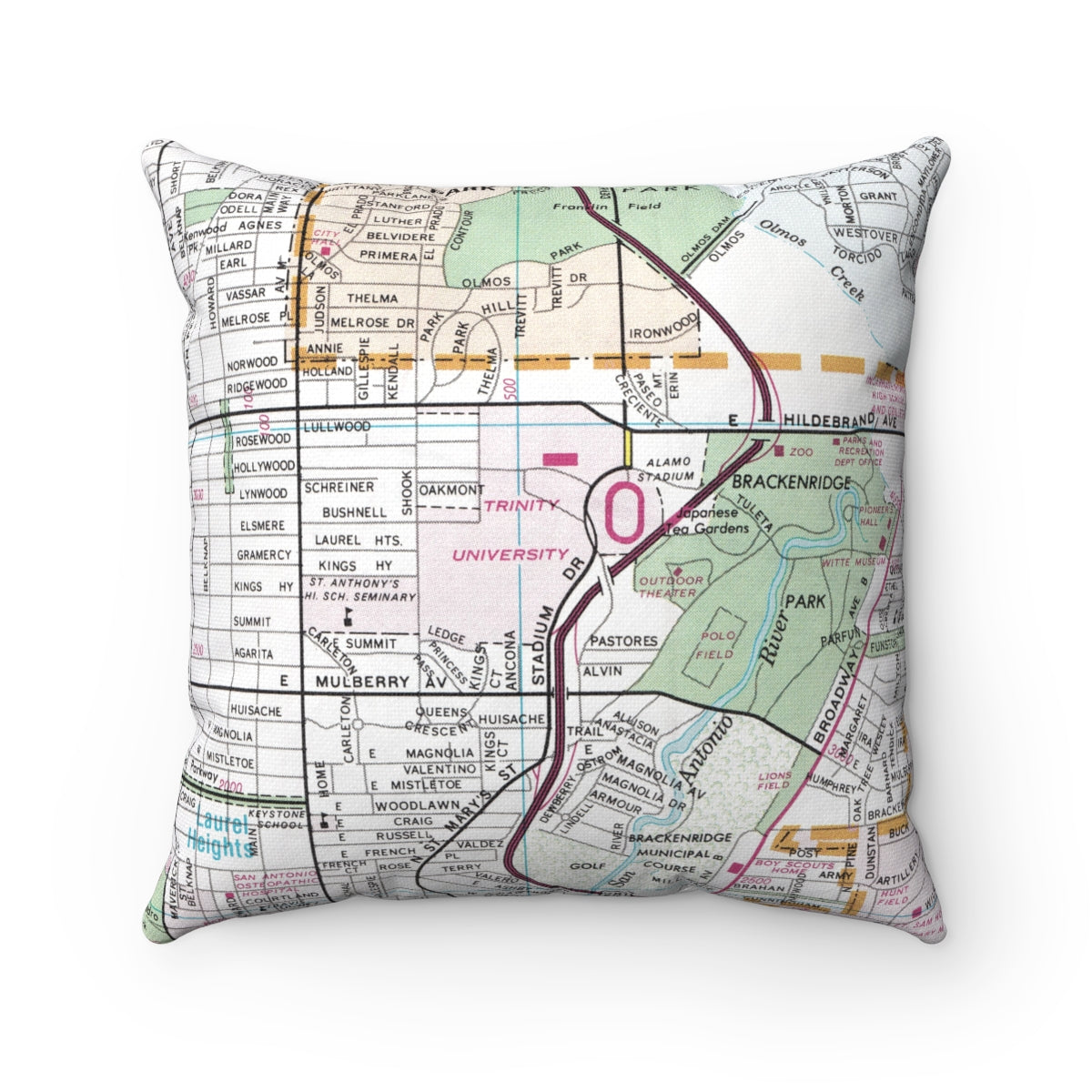 Trinity University vintage map pillow