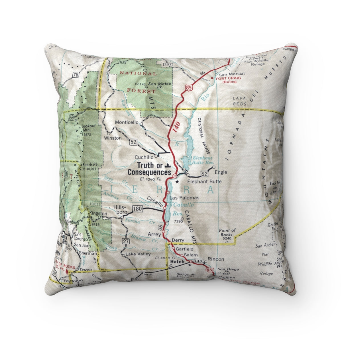 Truth or Consequences New Mexico vintage map pillow