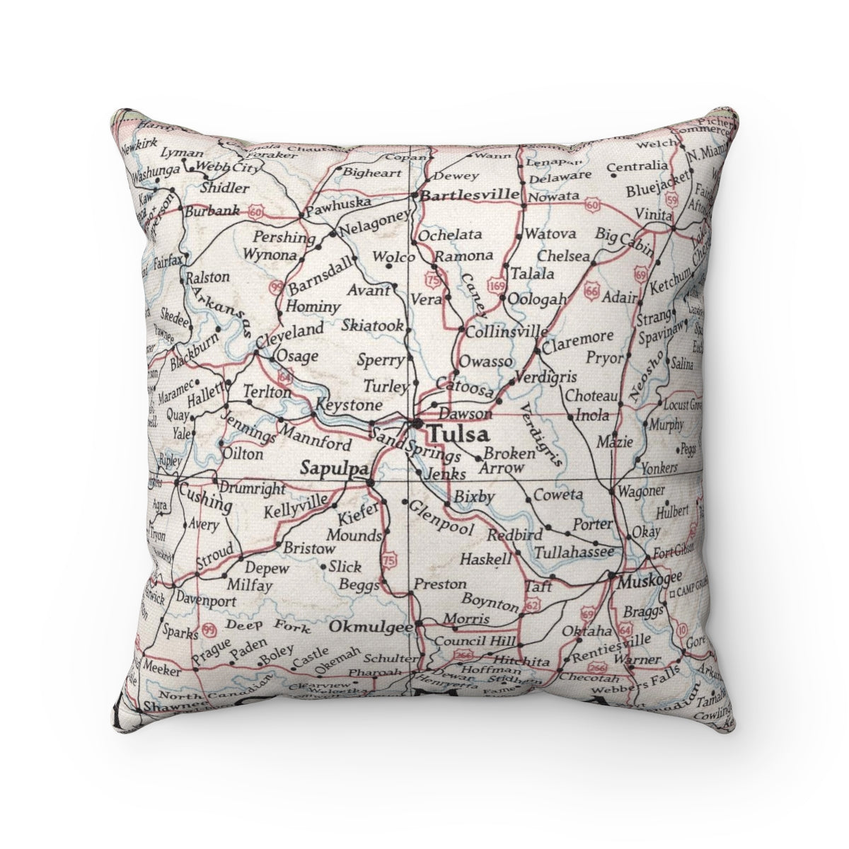Tulsa Oklahoma vintage map pillow