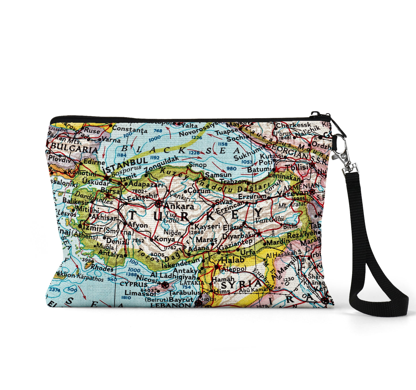 Turkey map wristlet travel pouch