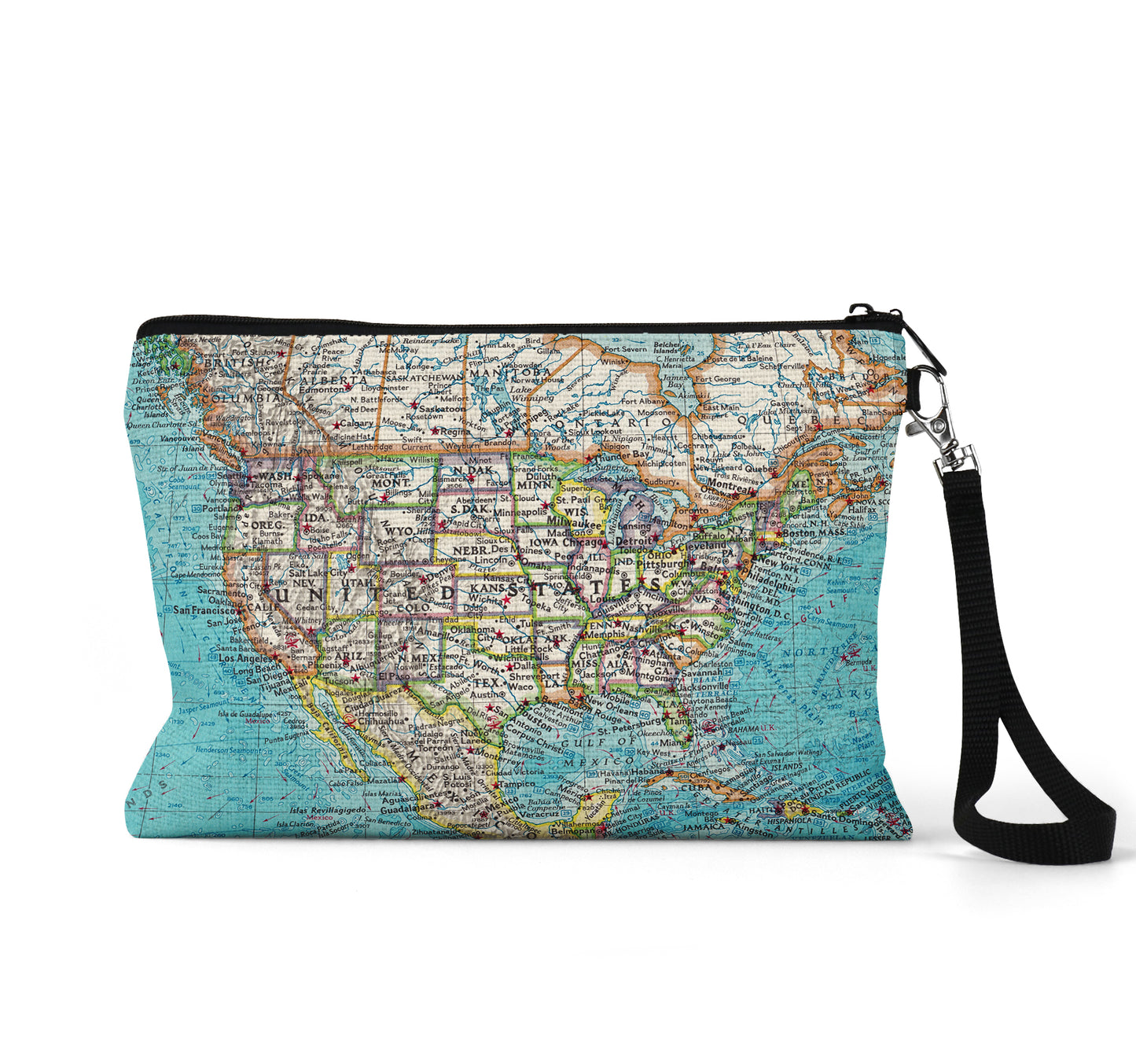 United States map wristlet travel pouch