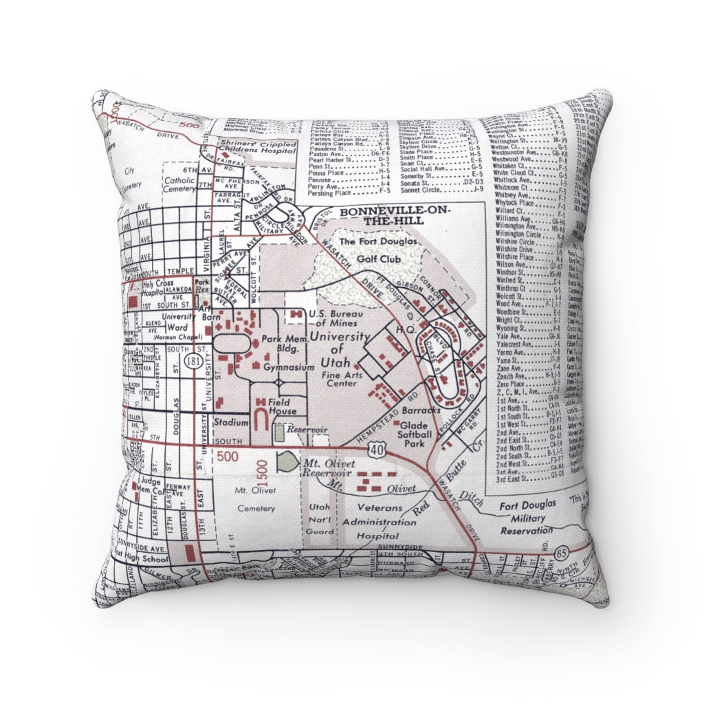 University of Utah vintage map pillow