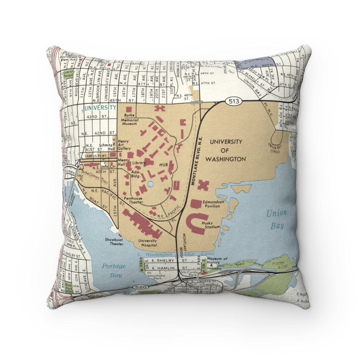 University of Washington vintage map pillow