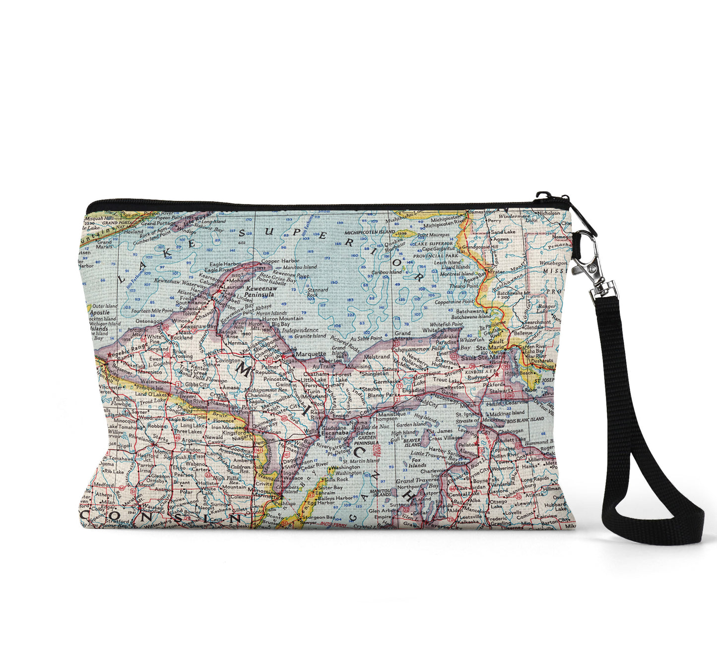 Upper Peninsula map wristlet travel pouch