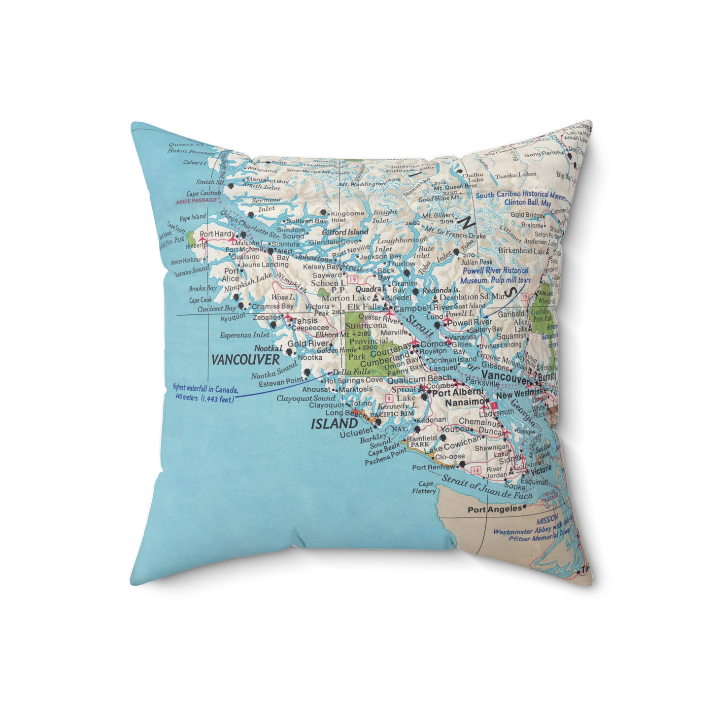 Vancouver Island vintage map pillow