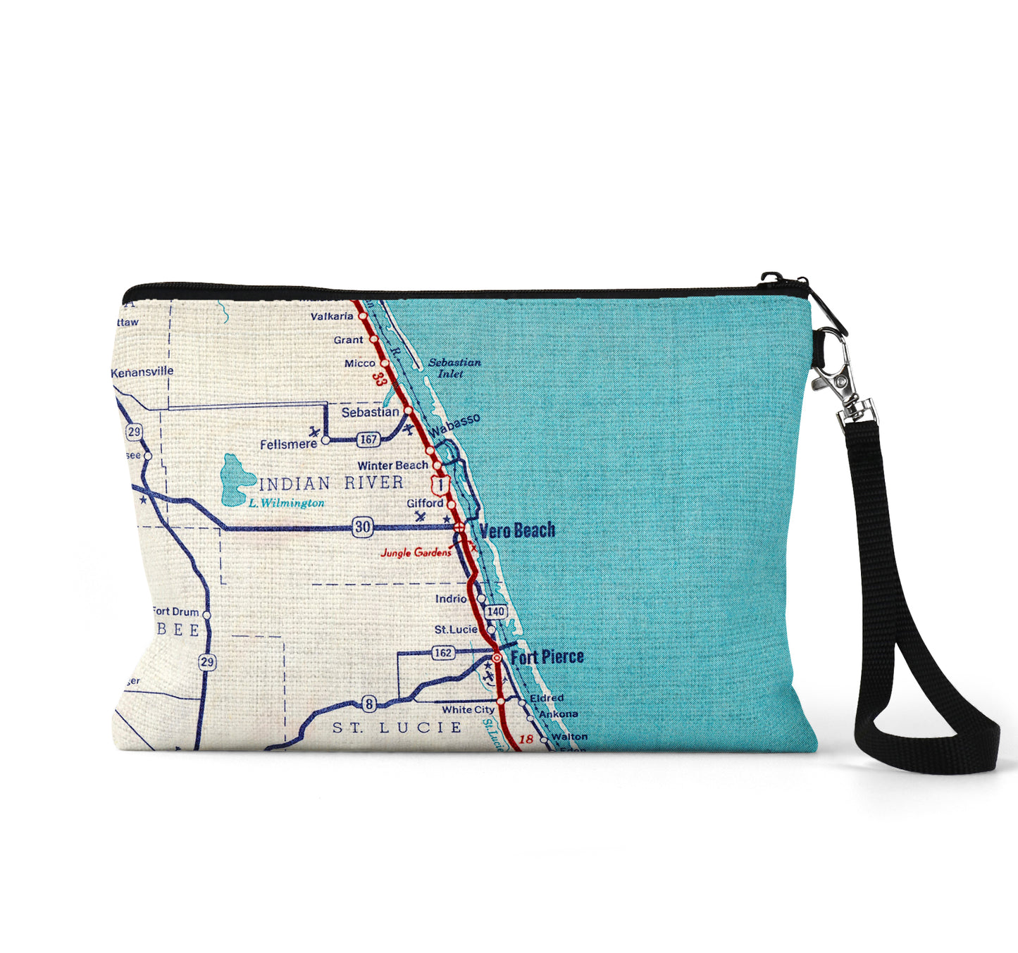 Vero Beach Florida map wristlet travel pouch
