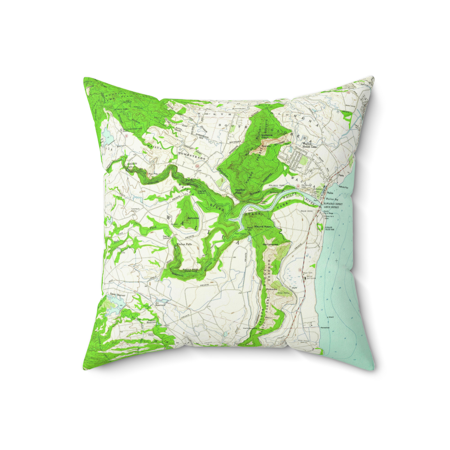 Waialua Falls Kauai vintage map pillow