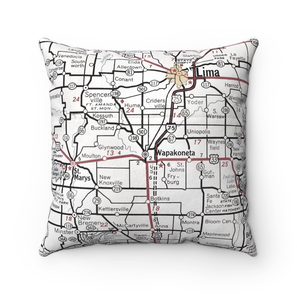 Wapakoneta Ohio vintage map pillow