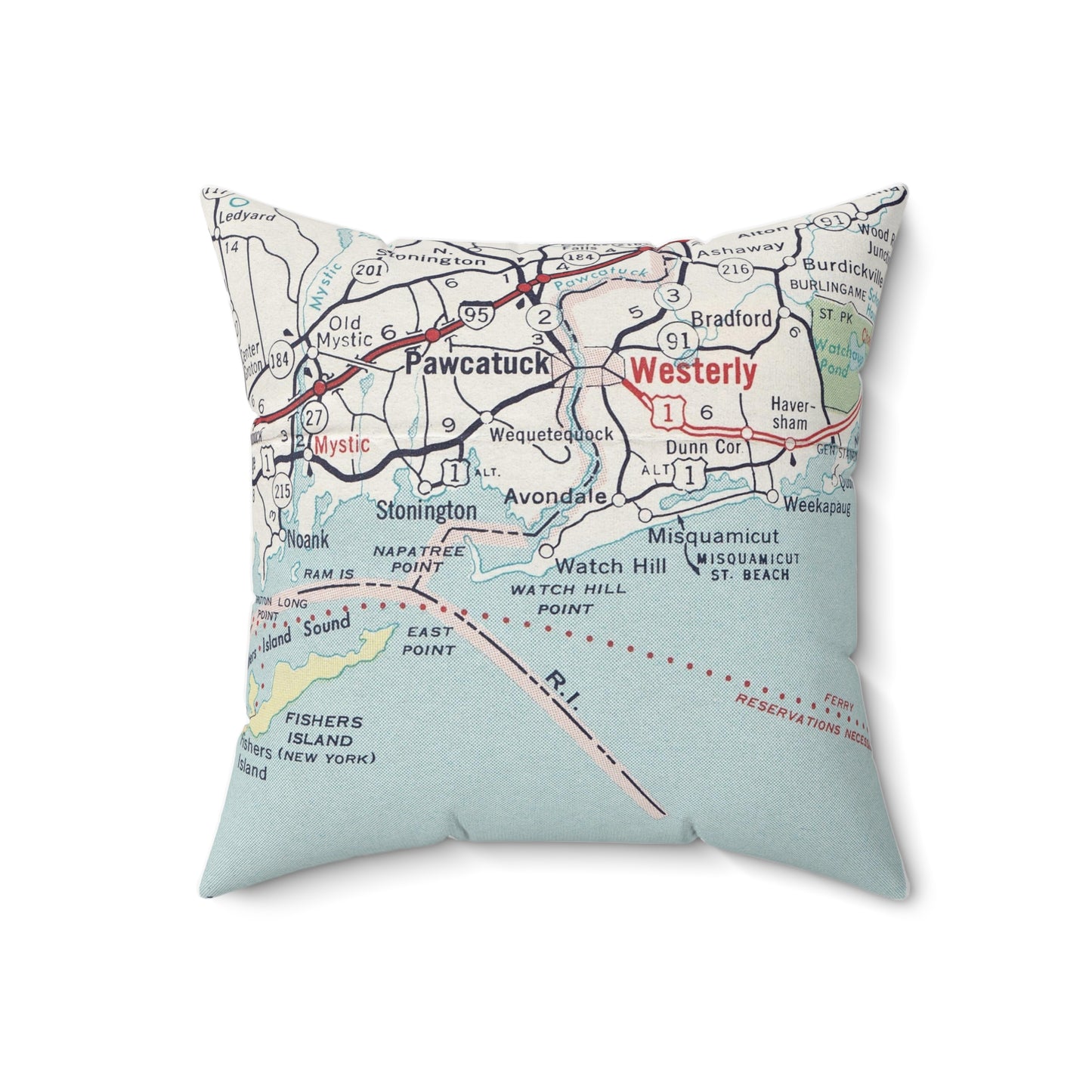 Watch Hill Rhode Island vintage map pillow