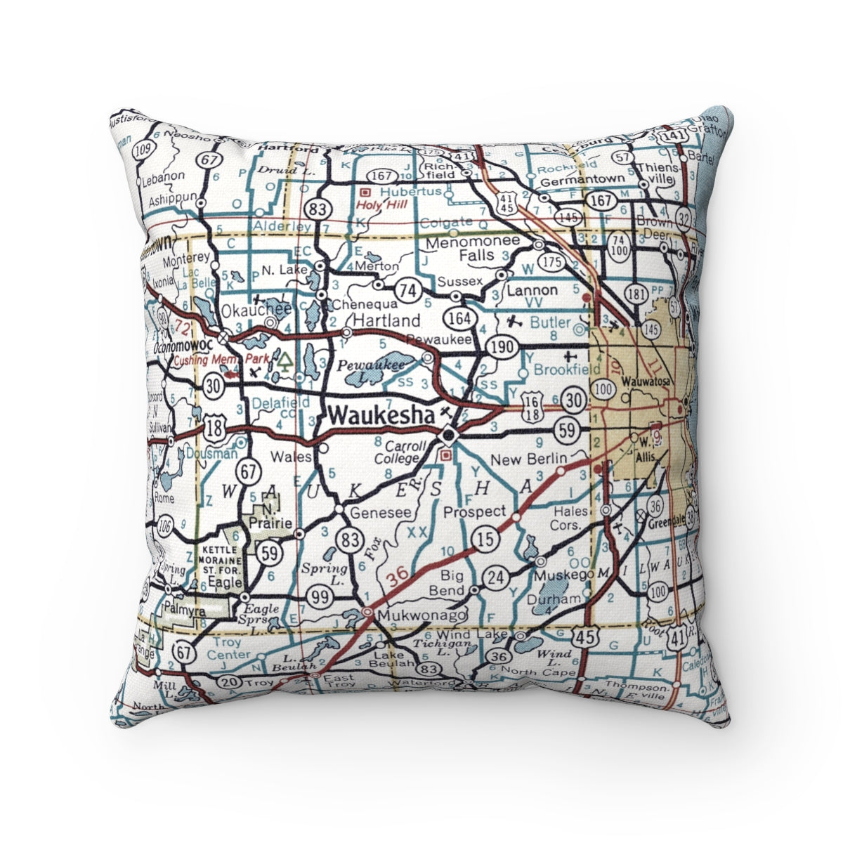 Waukesha Wisconsin vintage map pillow