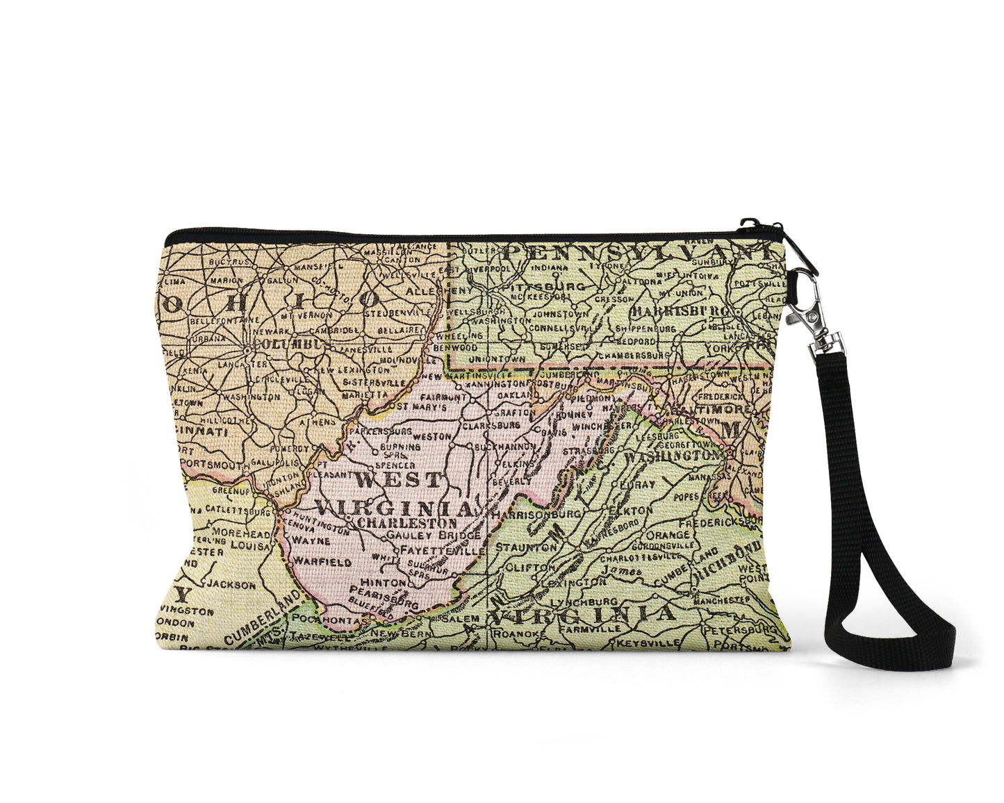 West Virginia map wristlet travel pouch