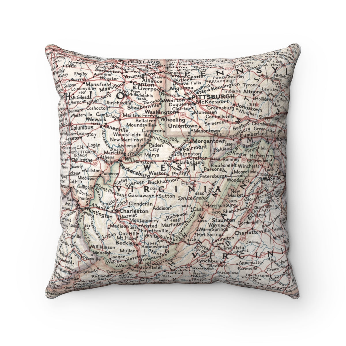 West Virginia vintage map pillow