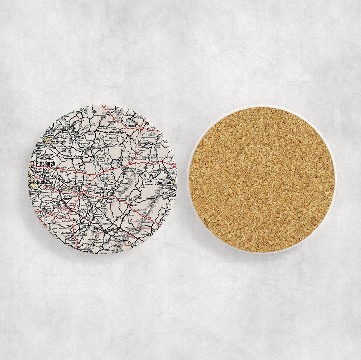Westmoreland County Pennsylvania vintage map ceramic coaster with cork backing