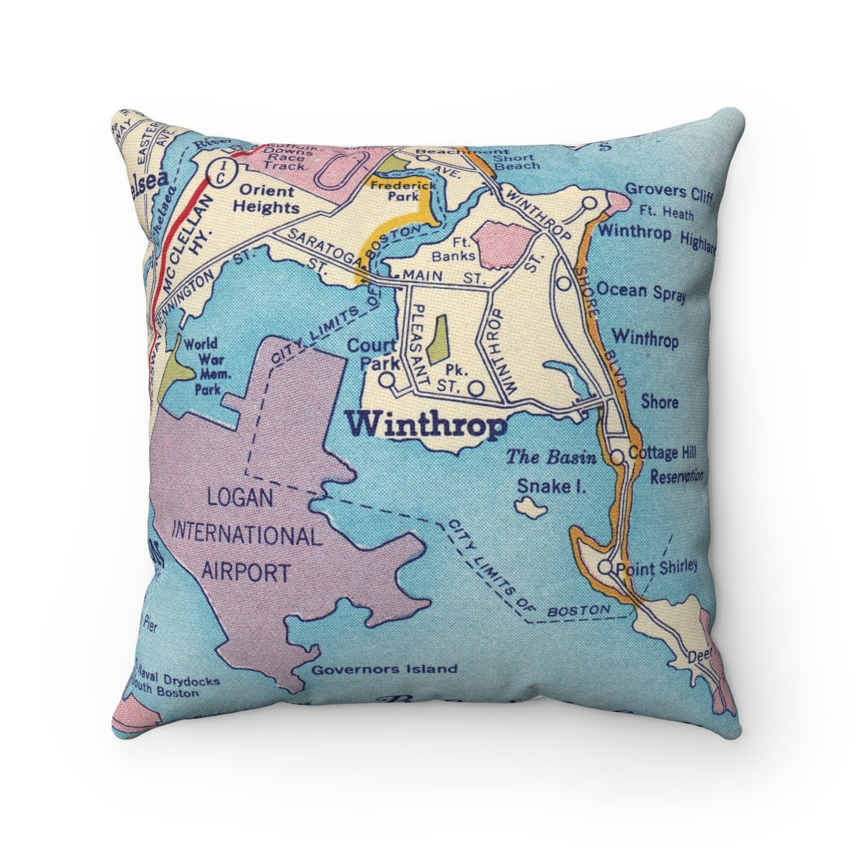 Winthrop Massachusetts vintage map pillow