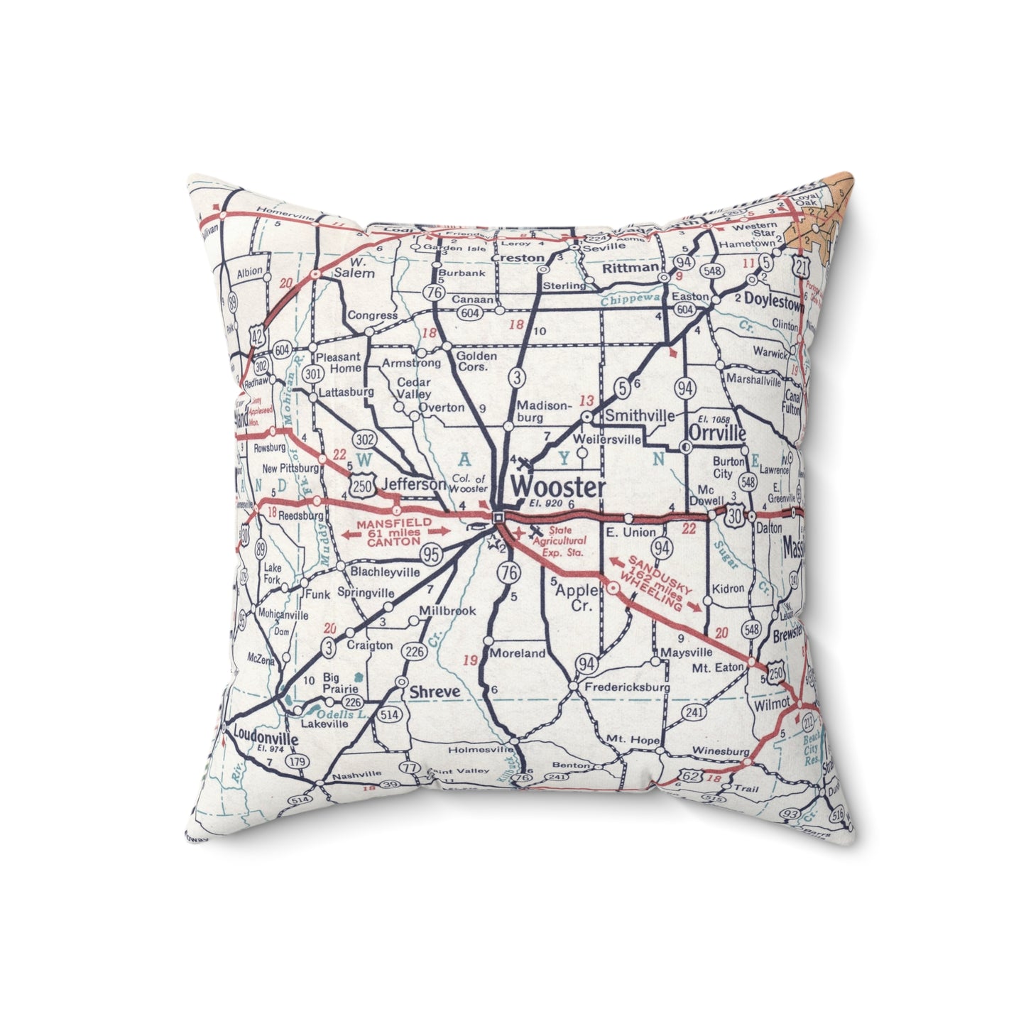 Wooster Ohio vintage map pillow